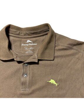 Tommy Bahama Mens Sz L Polo Shirt Brown Embroidered Marlin Logo Short Sleeve